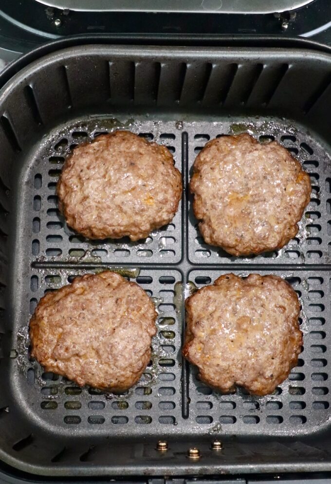 cooked burger patties in air fryer