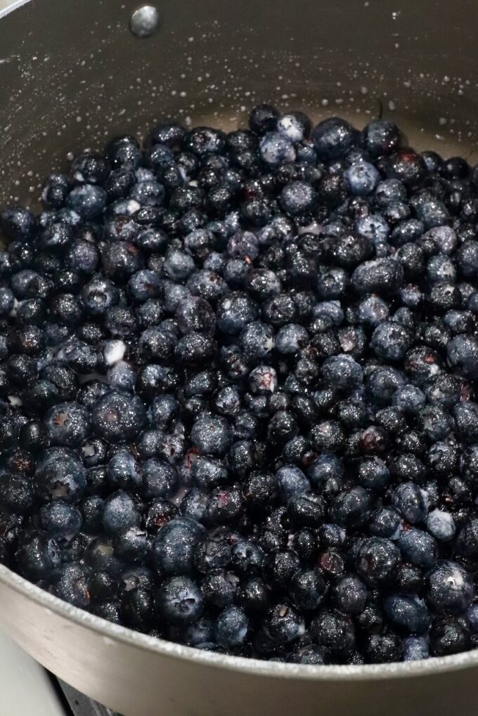 blueberries in large pan