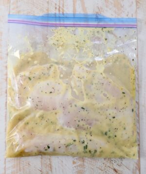 chicken in honey mustard marinade in zipper bag