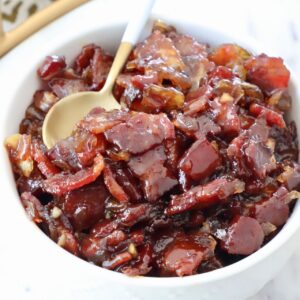 bacon jam in bowl with spoon