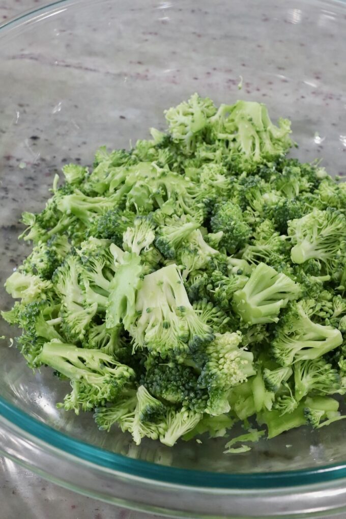 chopped up broccoli in bowl