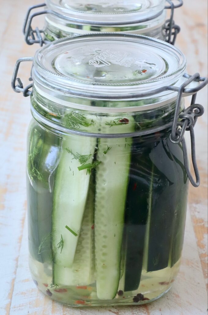 homemade pickles in glass jars