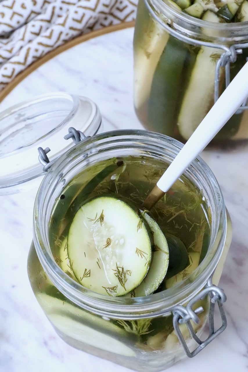 pickles in jar with fork