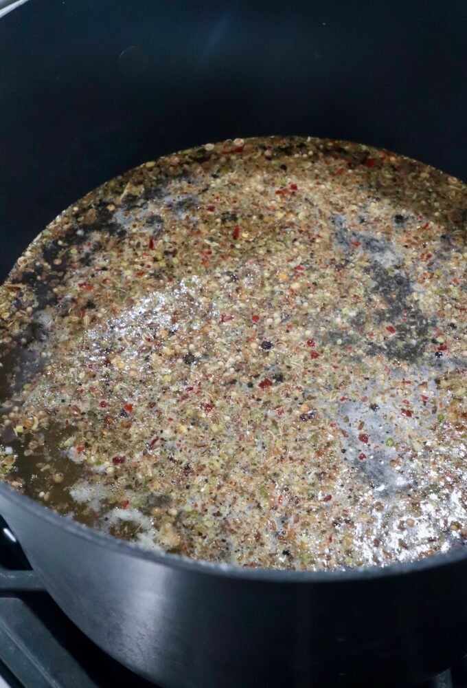 brine for pastrami in pot on the stove