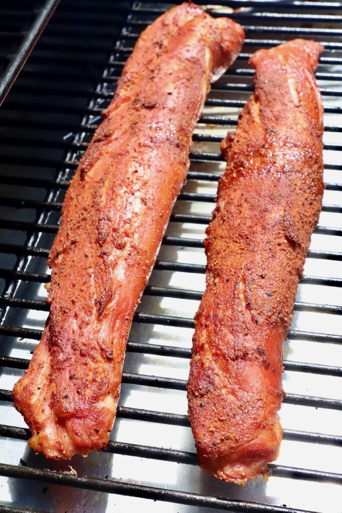 smoked seasoned pork tenderloins on smoker