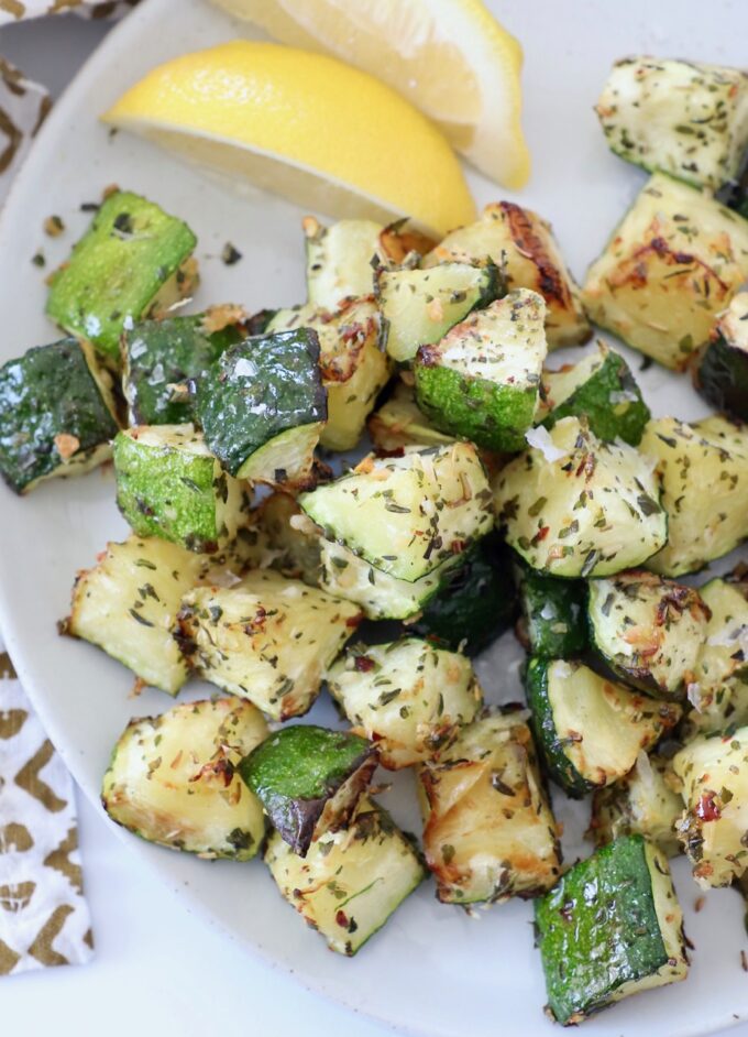 cooked diced zucchini on plate