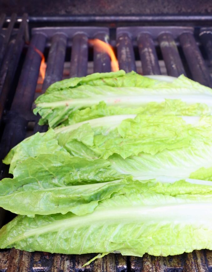 romaine lettuce hearts on grill
