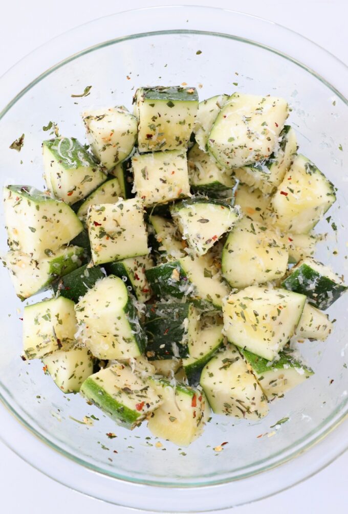 seasoned diced zucchini in bowl