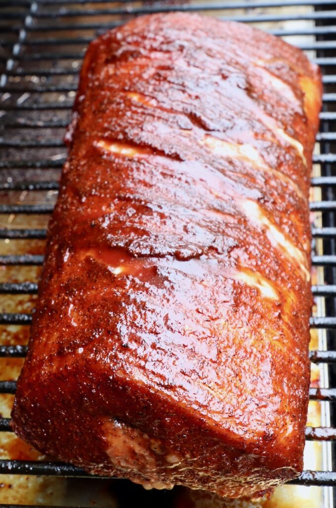 bbq glazed pork loin on smoker