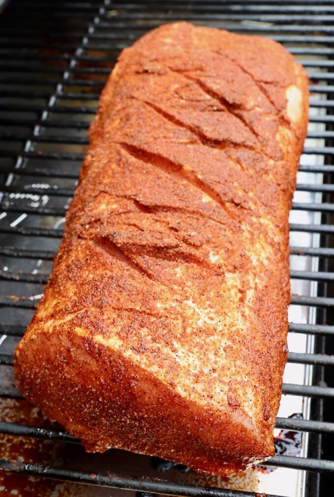 seasoned pork loin on smoker