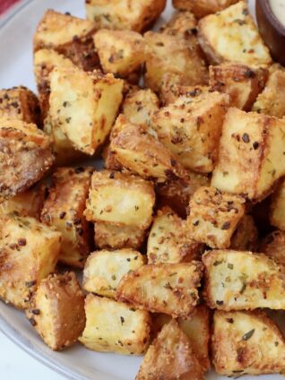 seasoned roasted cubed potatoes on plate