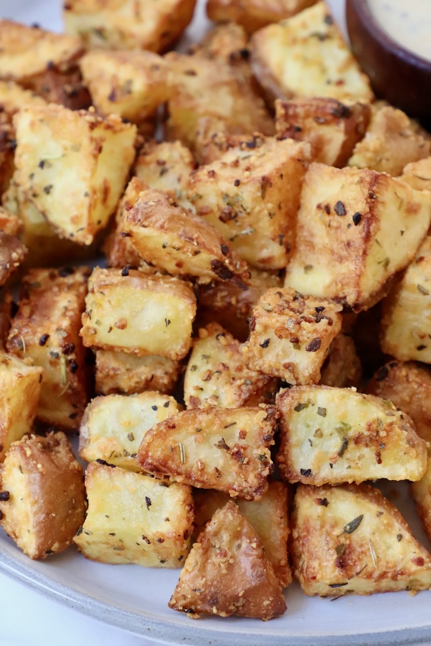 cubed roasted potatoes on plate