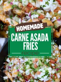 carne asada fries in cast iron skillet