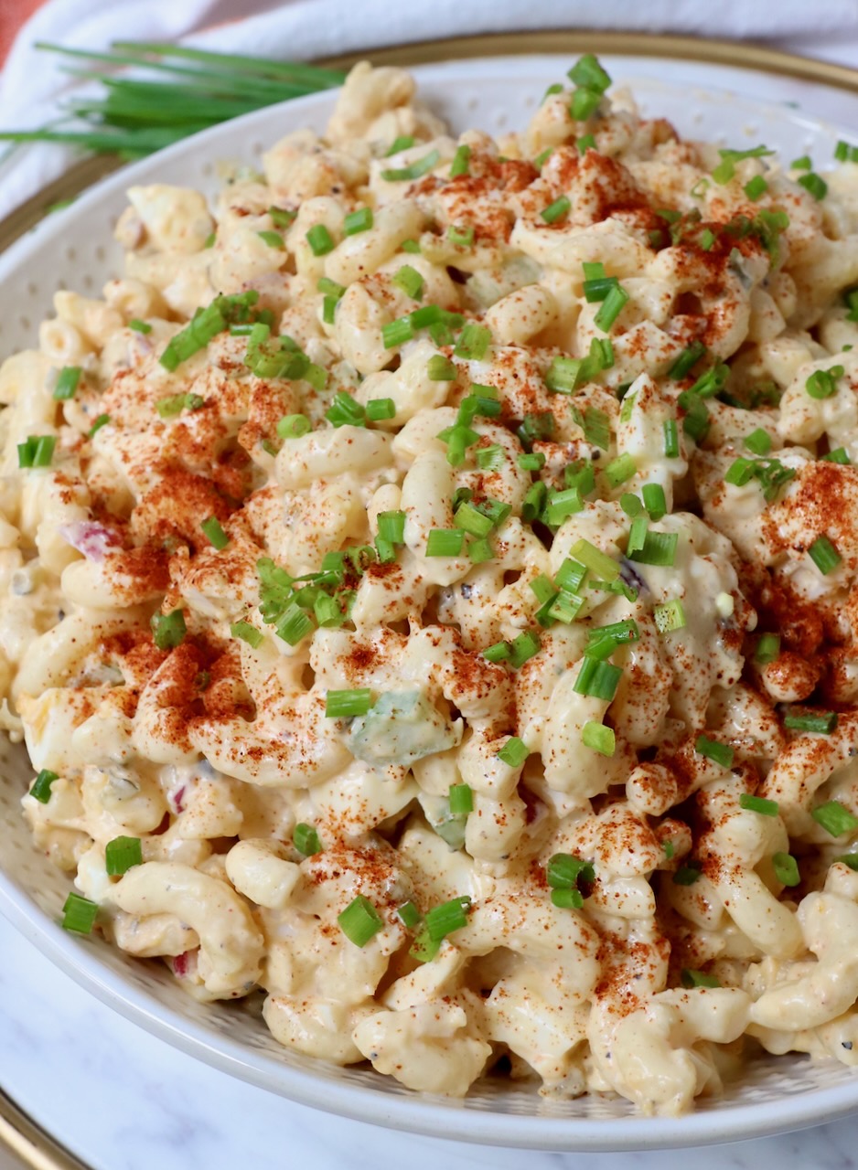 creamy pasta salad in bowl