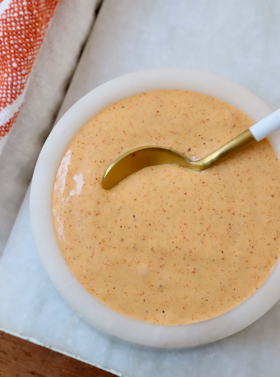 sauce in small bowl with spoon