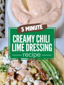 creamy dressing in bowl and on taco on plate