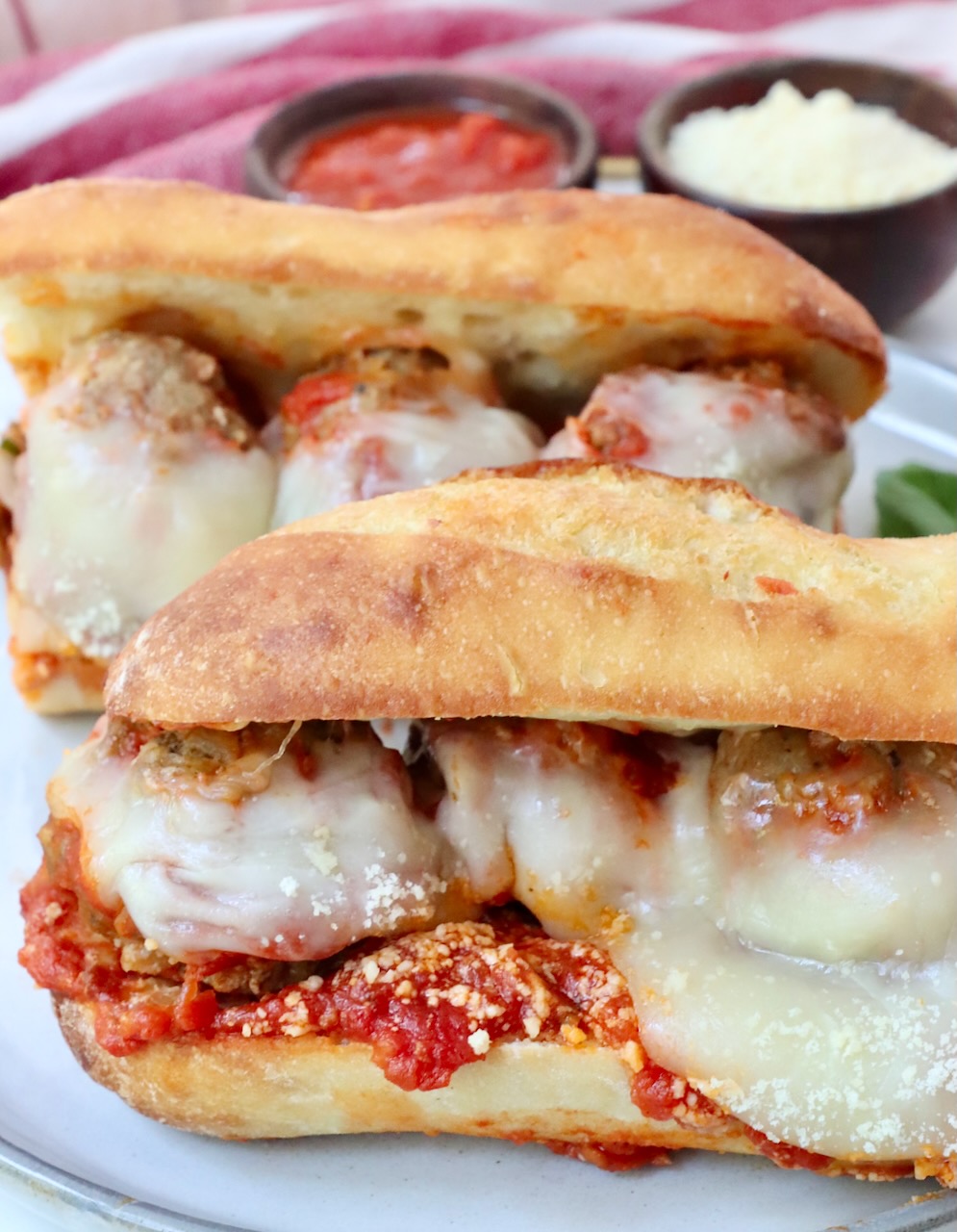 meatball sub sandwiches on a plate