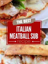 meatball sub sandwich with melted mozzarella cheese on a plate