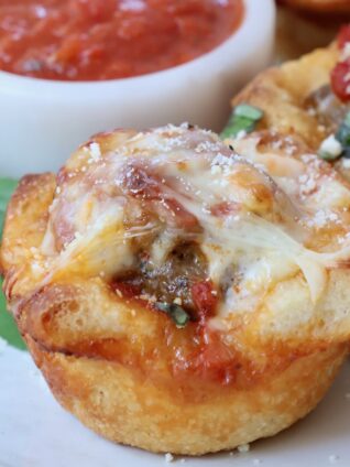 meatball sub bite on a plate