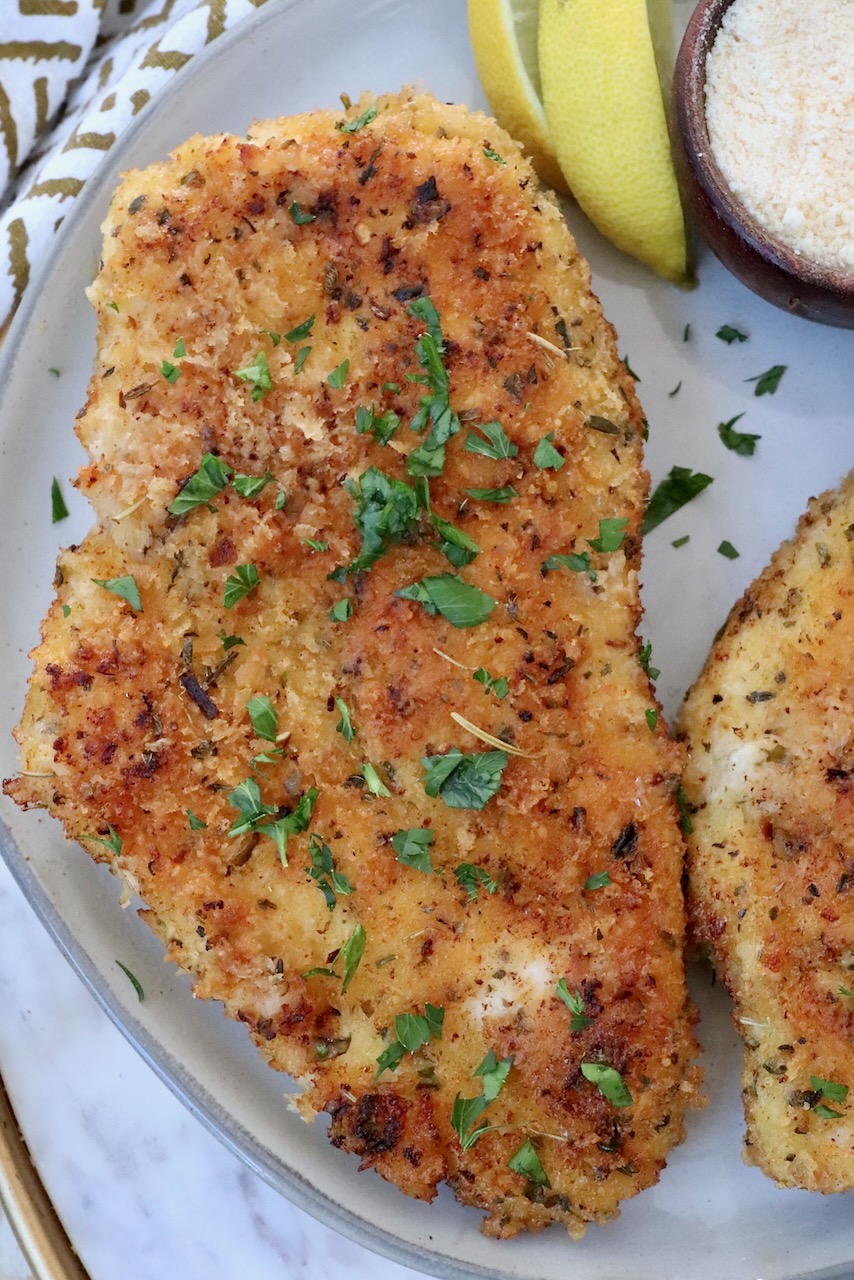 parmesan crusted chicken on plate