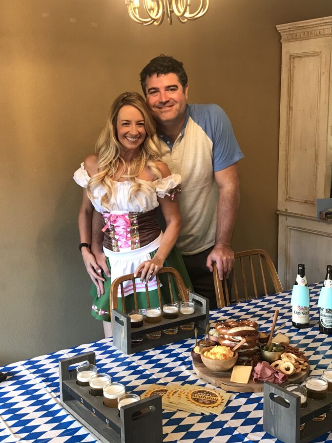 Oktoberfest party set up with man and woman in German attire