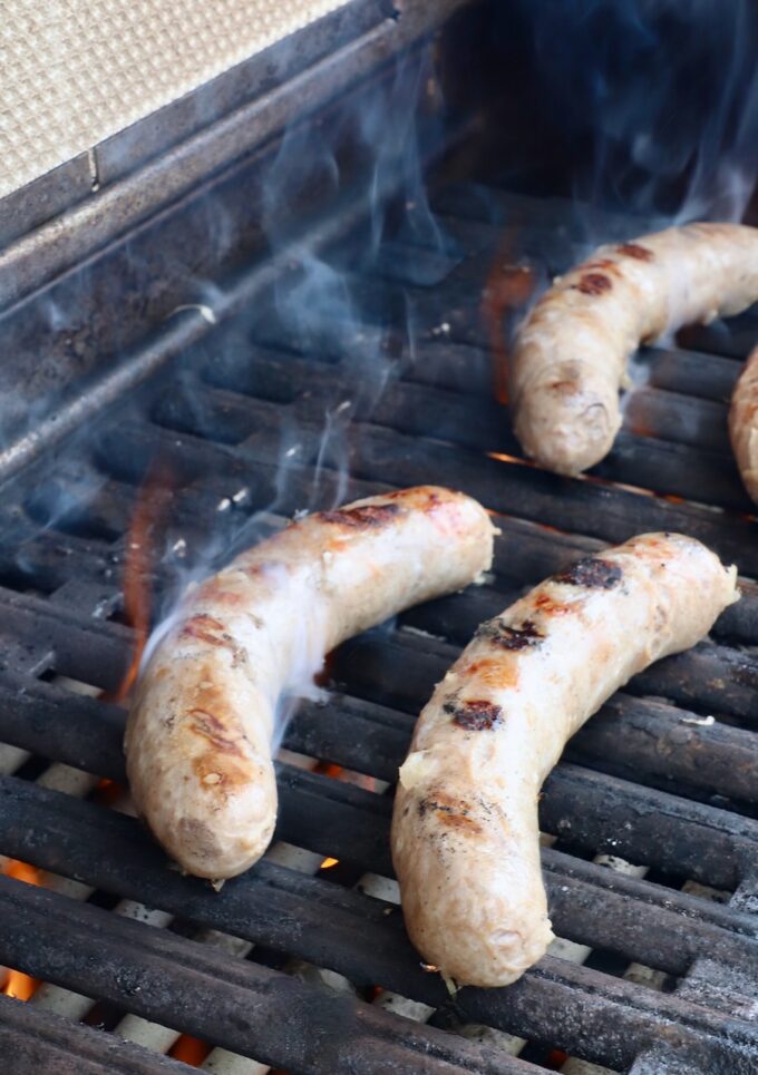 grilled bratwurst on grill