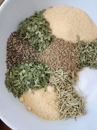 herbs and spices separated in a bowl