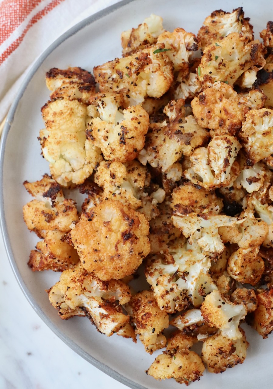 roasted seasoned cauliflower on a plate