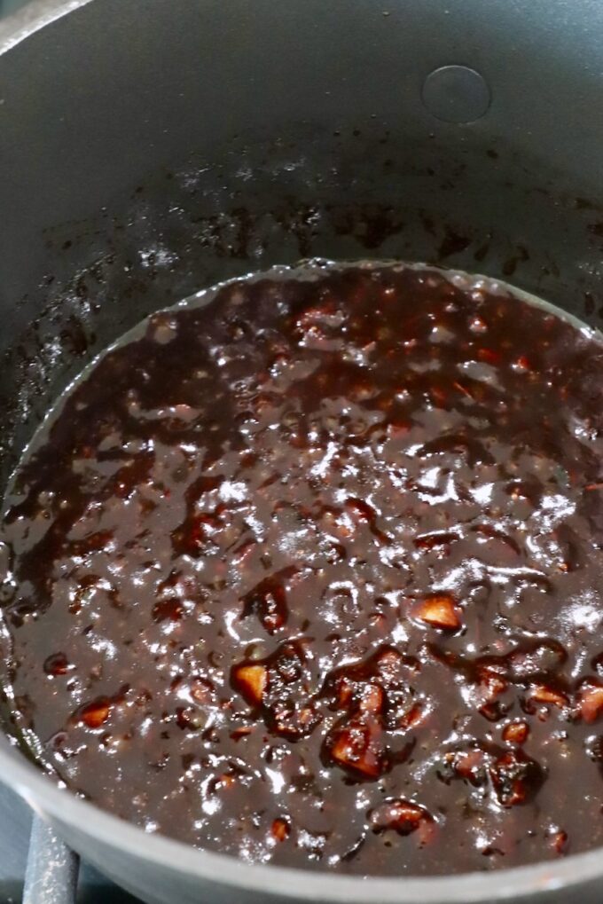 balsamic glaze in a small pot