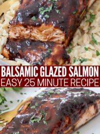 balsamic salmon on plate with fork