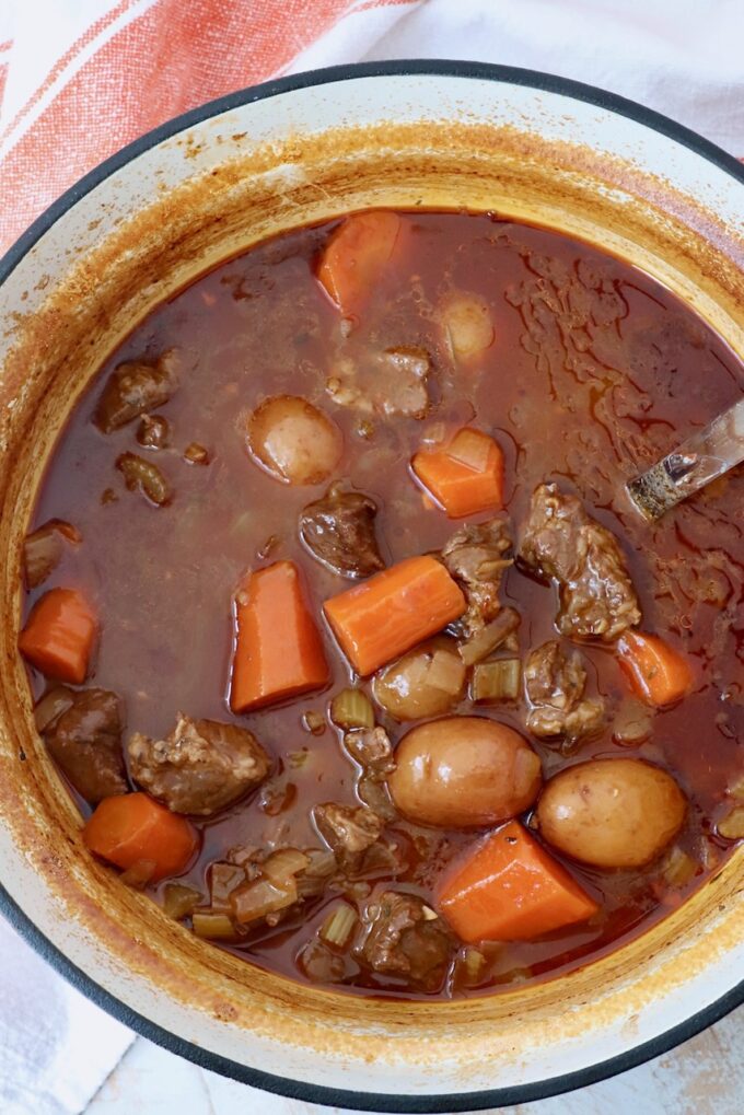 beef stew in a large dutch oven