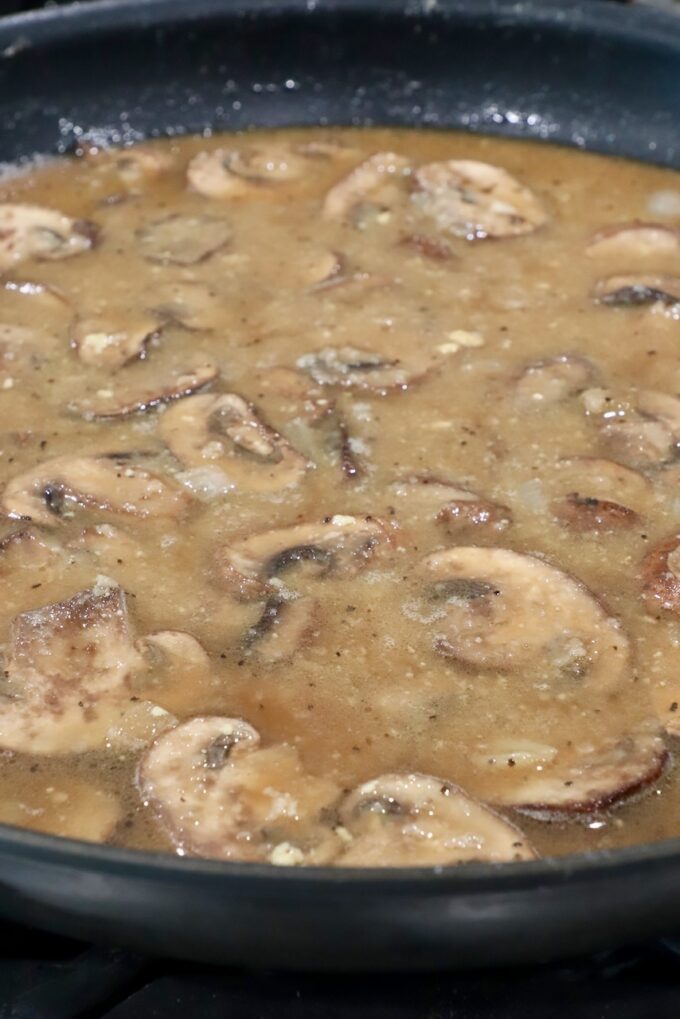 mushroom gravy in a large skillet