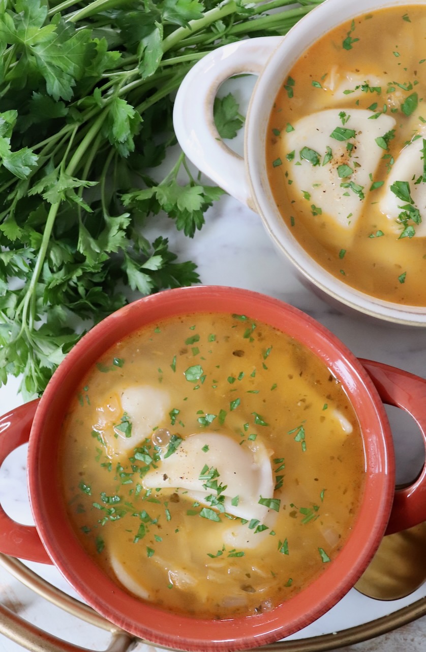 pierogi soup in bowls