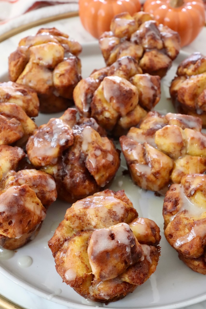 pull apart pumpkin cinnamon rolls on a plate