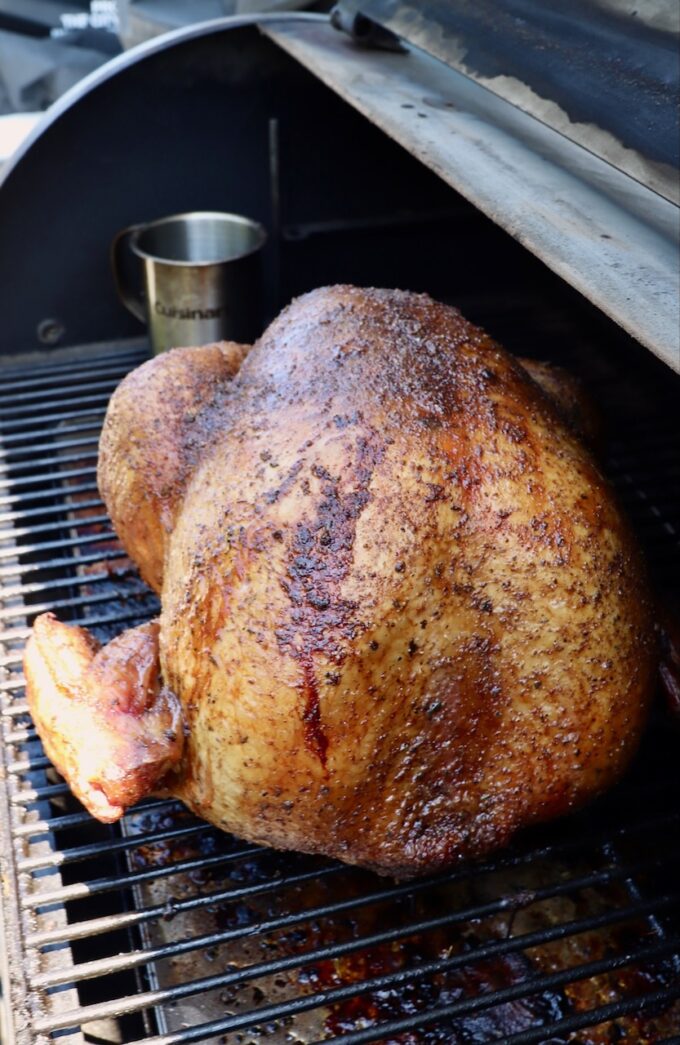 cooked turkey on a smoker