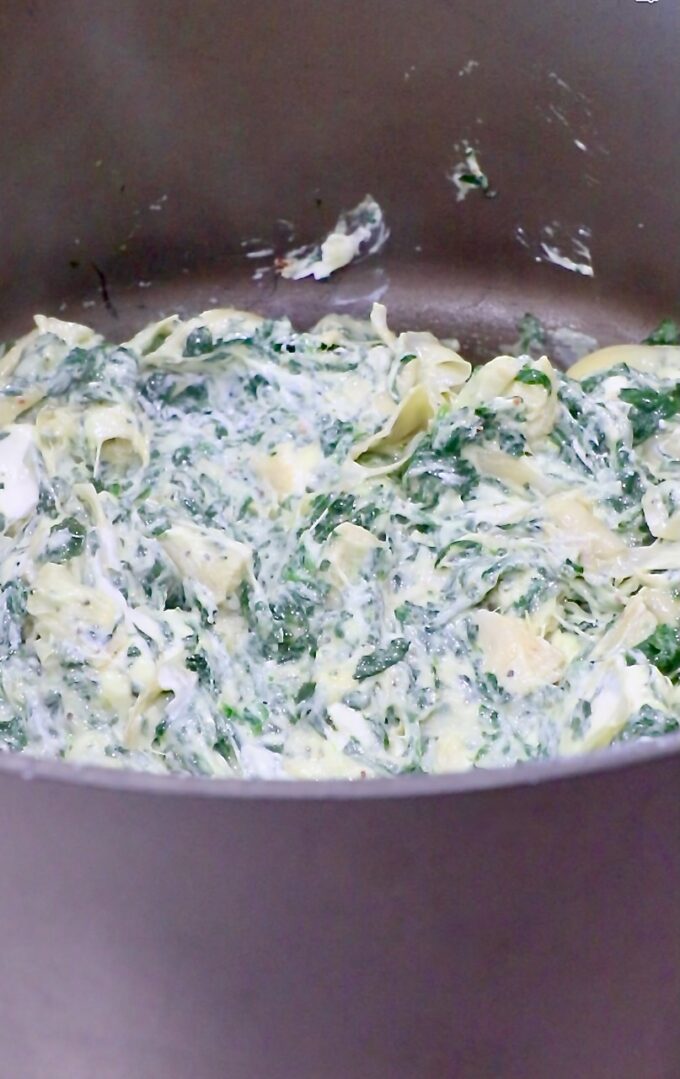 spinach artichoke dip in a large pot