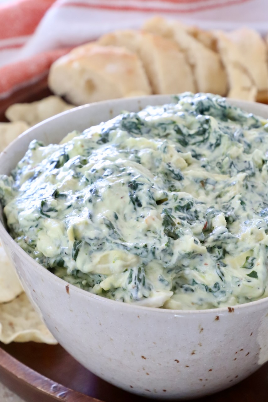 spinach artichoke dip in a bowl