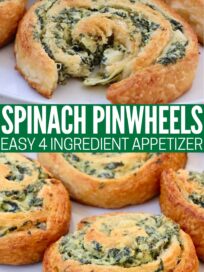 cooked spinach pinwheels on a plate