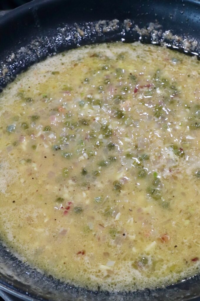 lemon sauce with capers in a skillet