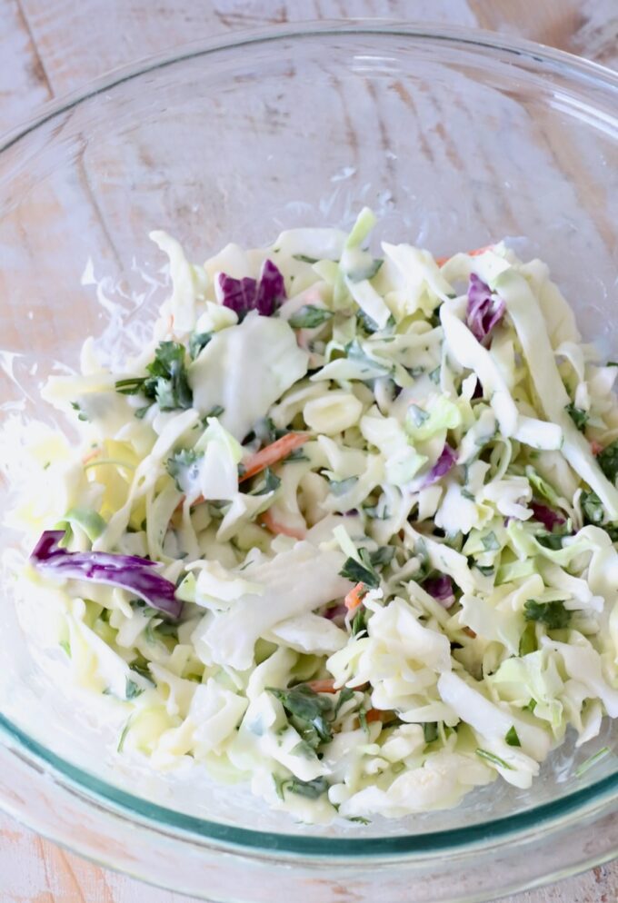 coleslaw in a glass bowl