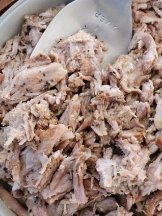 pulled pork in bowl with serving fork