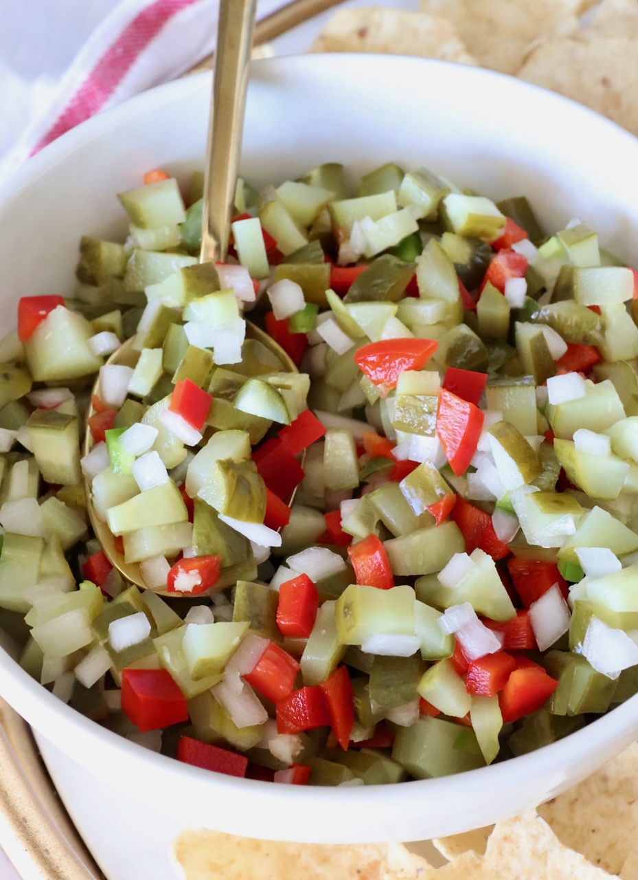 pickle de gallo in a bowl with a spoon