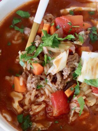 cabbage roll soup in a bowl