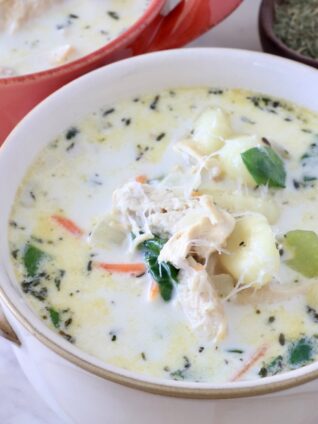 chicken gnocchi soup in a bowl