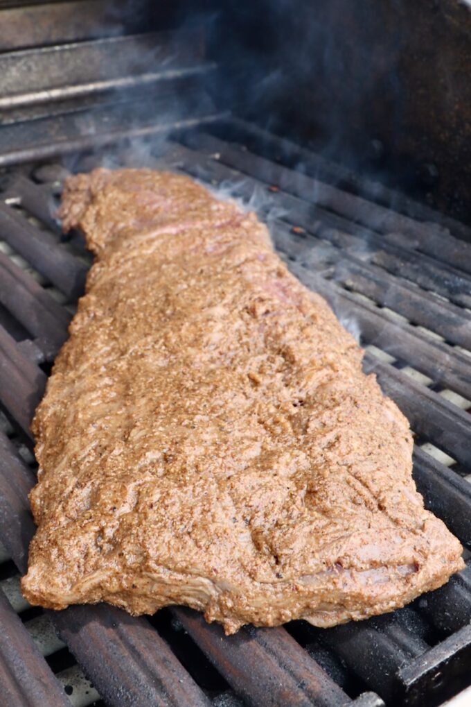 marinated skirt steak on a grill