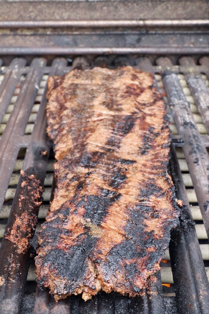 grilled skirt steak on a grill