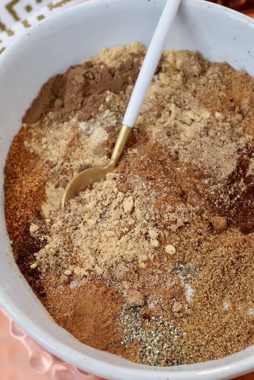 spices mixed together in a bowl with a spoon