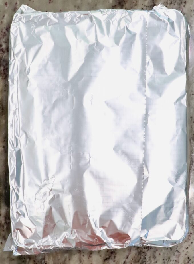 sheet pan covered with a piece of foil