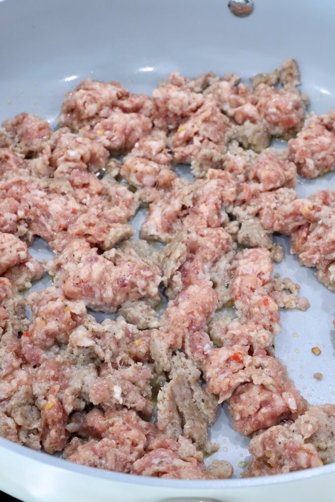 ground sausage in a skillet