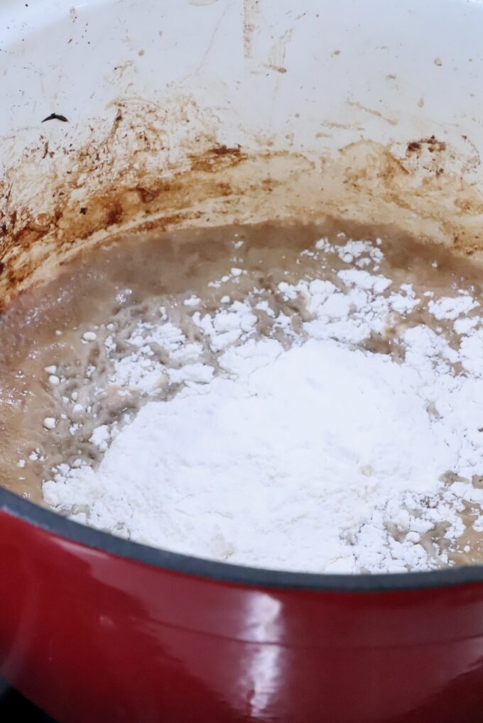 beef broth and flour in a large pot